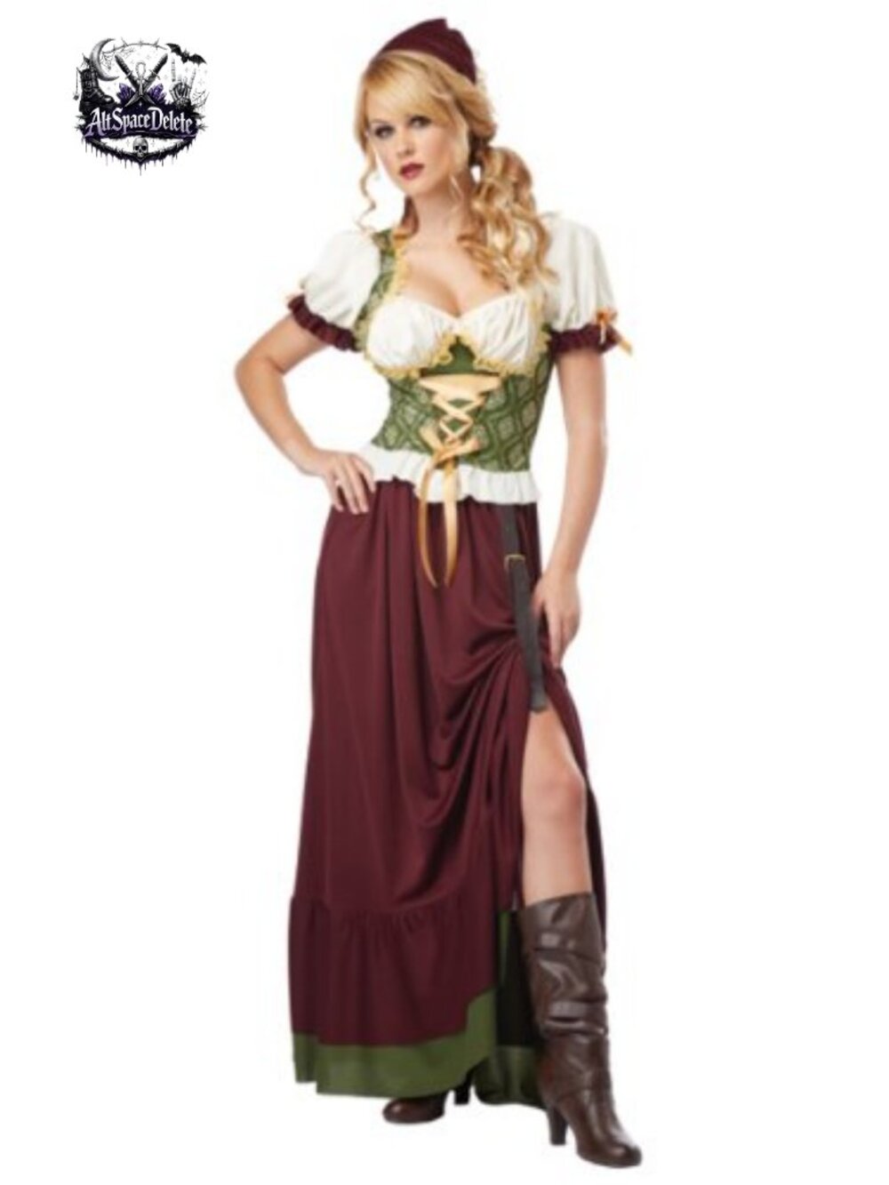 Renaissance Wench Costume Dress with Adjustable Skirt and Lace-Up Bodice